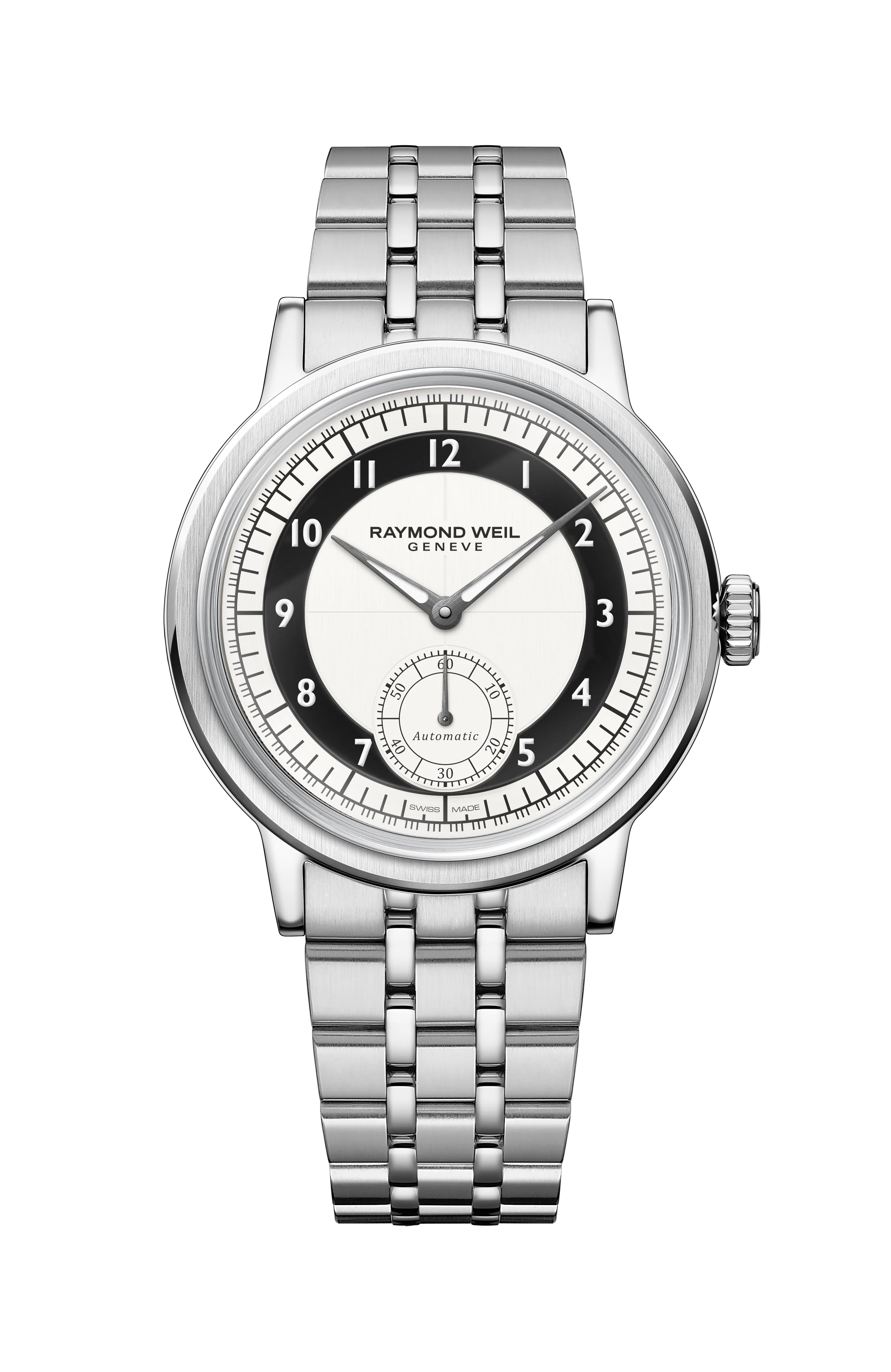 Millesime Men's Automatic Small Seconds Tuxedo Black and White Dial Bracelet Watch, 39 mm